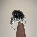 Sterling Silver Oval Black Onyx Marcasite Ring