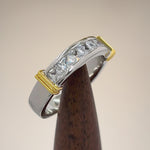 Sterling Silver Men's Two Tone Yellow Gold Wedding Band CZ Ring