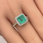 Sterling Silver Teal Square Cut Crackled CZ Halo Ring