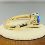 Sterling Silver Gold Plated Center Stone Charmed Blue Lab Opal Ring