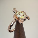 Sterling Silver Rose Gold  Turtle White Lab Opal Ring