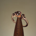 Sterling Silver Rose-Gold Flower Leaves Brown CZ Ring