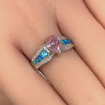 Sterling Silver Illustrious Blue Lab Opal & Pink Pear Cut & Clear CZ Ring