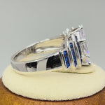 Sterling Silver Elegant Blue Spinel Marquise Clear CZ Ring