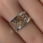 Solid 14K Yellow Gold & Sterling Silver Filigree Flower Ring
