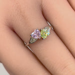 Sterling Silver Double Heart Apple Green & Pink CZ Ring