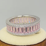 Sterling Silver Emerald Cut Eternity Pave Pink CZ Ring