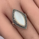 Sterling Silver Marquise Mother of Pearl Marcasite Ring
