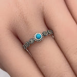 Sterling Silver Small Round Simulated Turquoise Marcasite Ring
