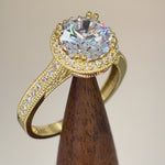 Solid 14K Yellow Gold & Rose Gold Plated Round Cut Halo CZ Engagement Ring