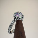 Sterling Silver Floral Rainbow Topaz CZ Ring