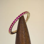 Solid 14K Yellow Gold Eternity Ruby CZ Ring