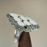 Sterling Silver Mother of Pearl Marquise Marcasite Ring