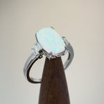 Sterling Silver White Lab Opal Rectangular Ring