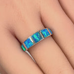Sterling Silver 5 Lab Opal Ring