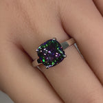 Sterling Silver Cushion-Cut Rainbow CZ Ring