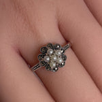 Sterling Silver Fresh Water Pearl Marcasite  Vintage Flower Ring