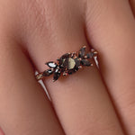 Sterling Silver Rose-Gold Flower Leaves Brown CZ Ring