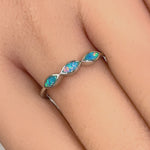 Sterling Silver Triple Marquise Blue Lavender Lab Opal Ring