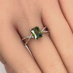 Sterling Silver Twist Emerald Cut Peridot CZ Ring