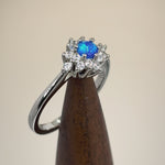 Sterling Silver Dainty Vintage Blue Lab Opal Halo Ring