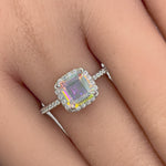 Sterling Silver Halo Iridescent Rainbow CZ Ring