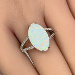 Sterling Silver Marquise White Lab-Opal Ring