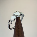 Sterling Silver White Lab Opal Sequence of Hearts Ring