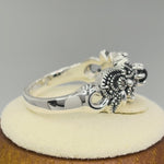 Sterling Silver Nature Inspired Round Black Onyx Marcasite Ring