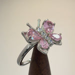 Sterling Silver Large Pink CZ Butterfly Ring