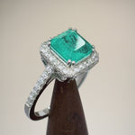 Sterling Silver Teal Square Cut Crackled CZ Halo Ring