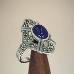 Sterling Silver Blue Lapis Oval Marcasite Ring