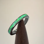 Sterling Silver Black Rhodium Plated Green Lab Opal Ring