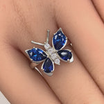 Sterling Silver Large Blue Spinel CZ Butterfly Ring