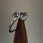 Sterling Silver Double Heart Rainbow CZ Ring