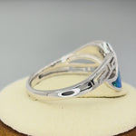 Sterling Silver Greek Pattern Blue Lab Opal Ring