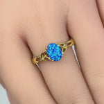 Sterling Silver Gold Plated Center Stone Charmed Blue Lab Opal Ring