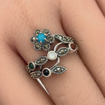 Sterling Silver Rainbow Stones Marcasite Ring
