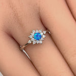 Sterling Silver Dainty Vintage Blue Lab Opal Halo Ring