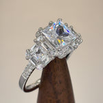 Sterling Silver Princess, Emerald & Round CZ Ring