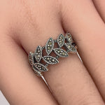 Sterling Silver Double Eye Marquise Marcasite Ring