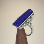 Sterling Silver Blue Lapis Tall Marcasite Ring