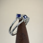 Sterling Silver Double Princess Cut Blue Spinel CZ Ring