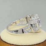 Sterling Silver 3 Stone Halo Engagement CZ Ring