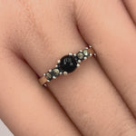 Sterling Silver Black Onyx Round Marcasite Ring