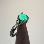 Sterling Silver Black Rhodium Plated Center Stone Charmed Aqua Green Lab Opal Ring