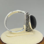 Sterling Silver Marquise Black Onyx Marcasite Ring