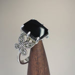Sterling Silver Black Onyx Square Butterfly Marcasite Ring