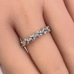 Sterling Silver Plumeria Blue Spinel CZ Eternity Band Ring