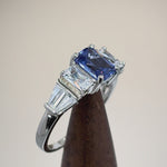 Sterling Silver Rectangular Stone Tanzanite CZ Ring